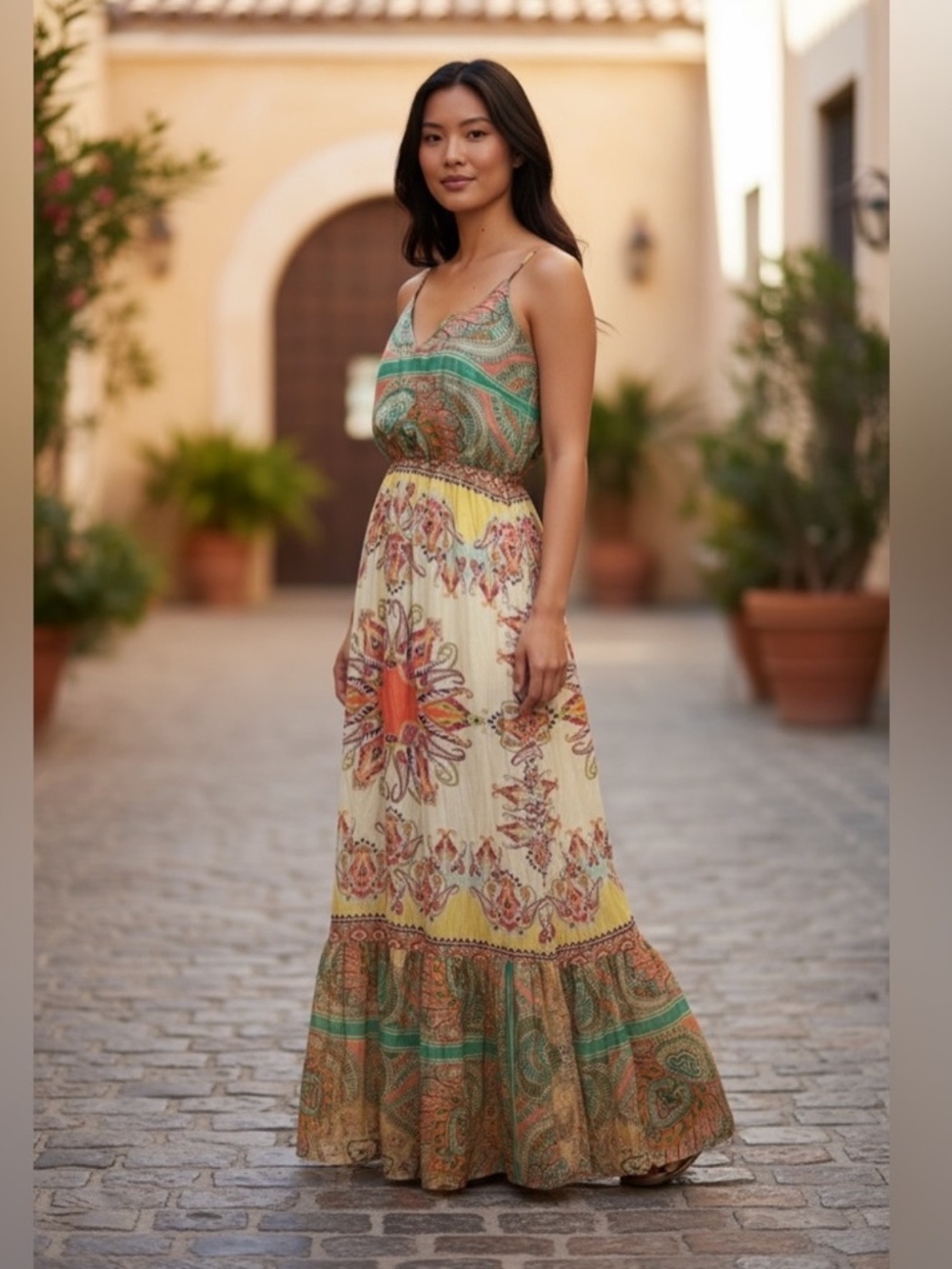 Gypsy 05 Yellow Multi Paisley Silk Maxi Dress Saks Fifth
